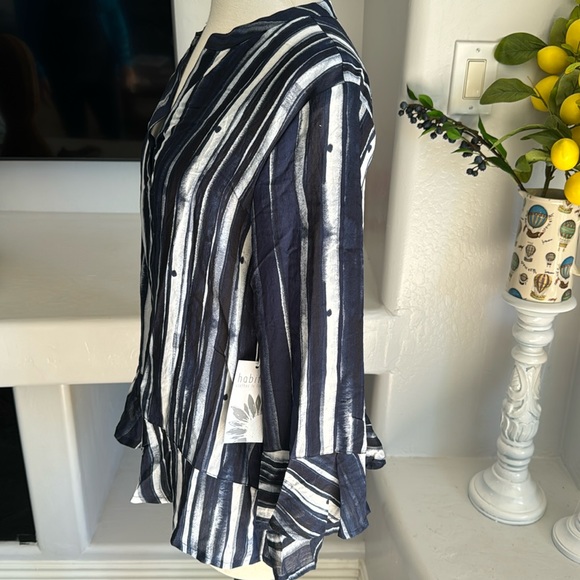 Habitat Navy Stripe Button Up 3/4” Blouse - Picture 4 of 9